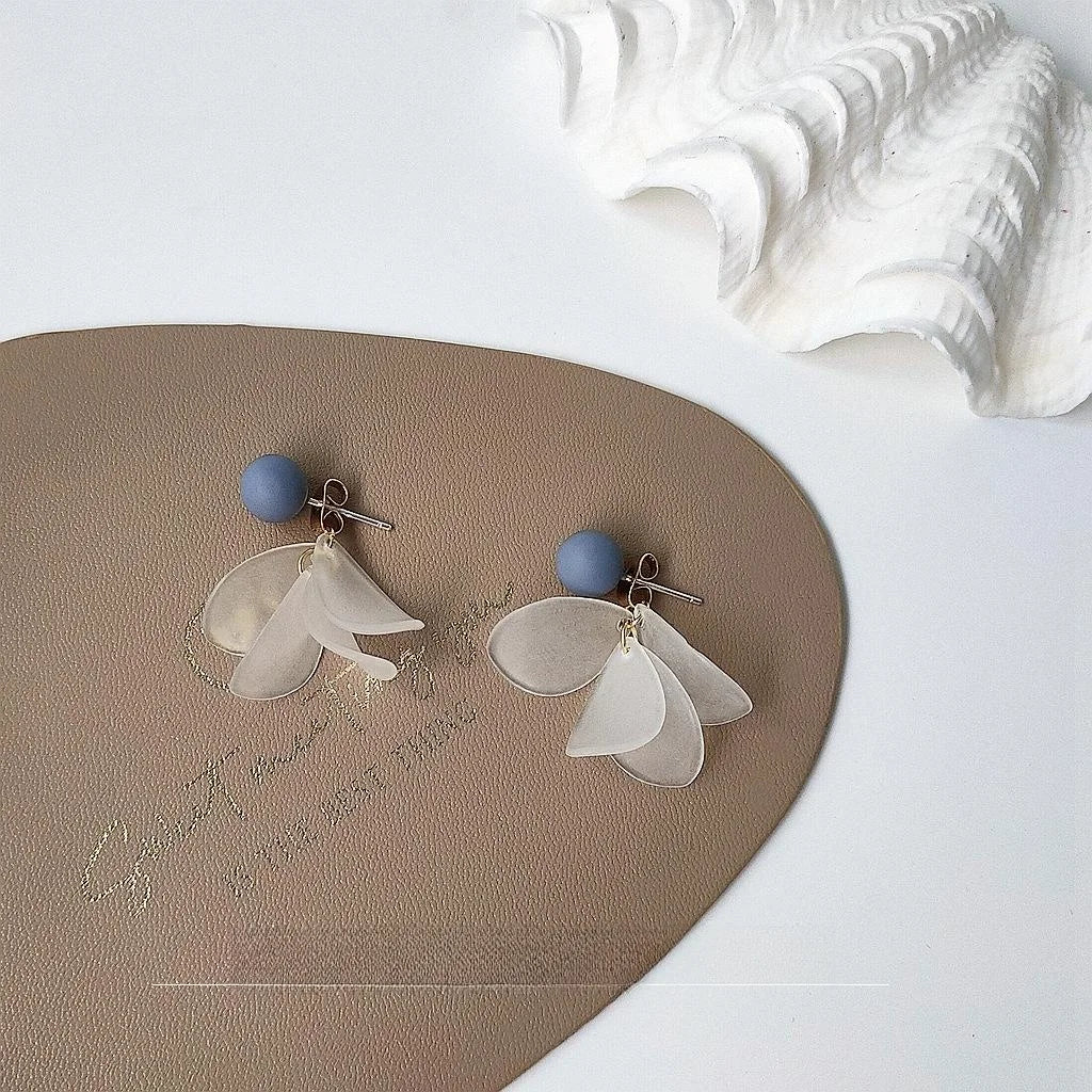 Haze Blue Acrylic Leaf Drop Earrings Silver Plated Needle Handmade Versatile Style
