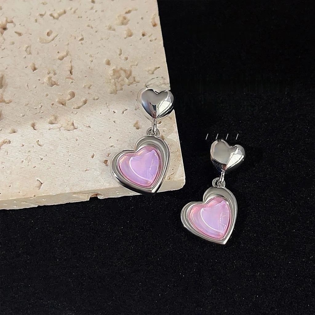 Sweet Cool Pink Heart Copper Drop Earrings Fashion Commuter Statement Jewelry