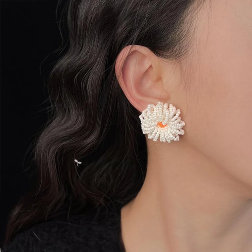 Sweet Beaded Flower Drop Earrings Rice Bead Petal Forest Vacation Style Jewelry