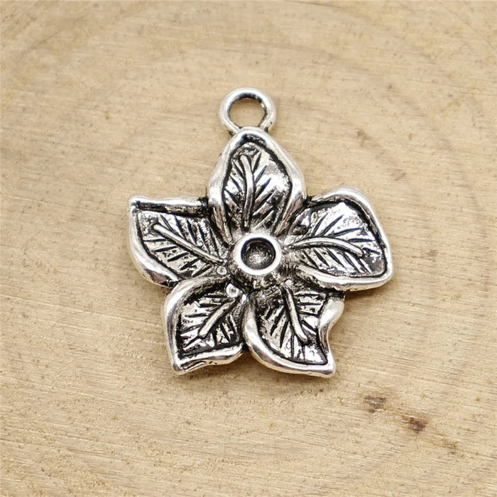25x22mm 2.6g Antique Silver Zinc Alloy Flower Charm Pendant for Necklace Bracelet Jewelry Making