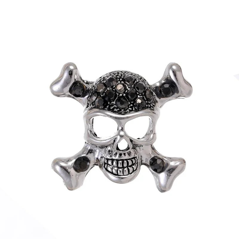 Vintage Punk Skull Crossbones Rhinestone Alloy Brooch, Halloween Lapel Pin And Suit Accessory Gift