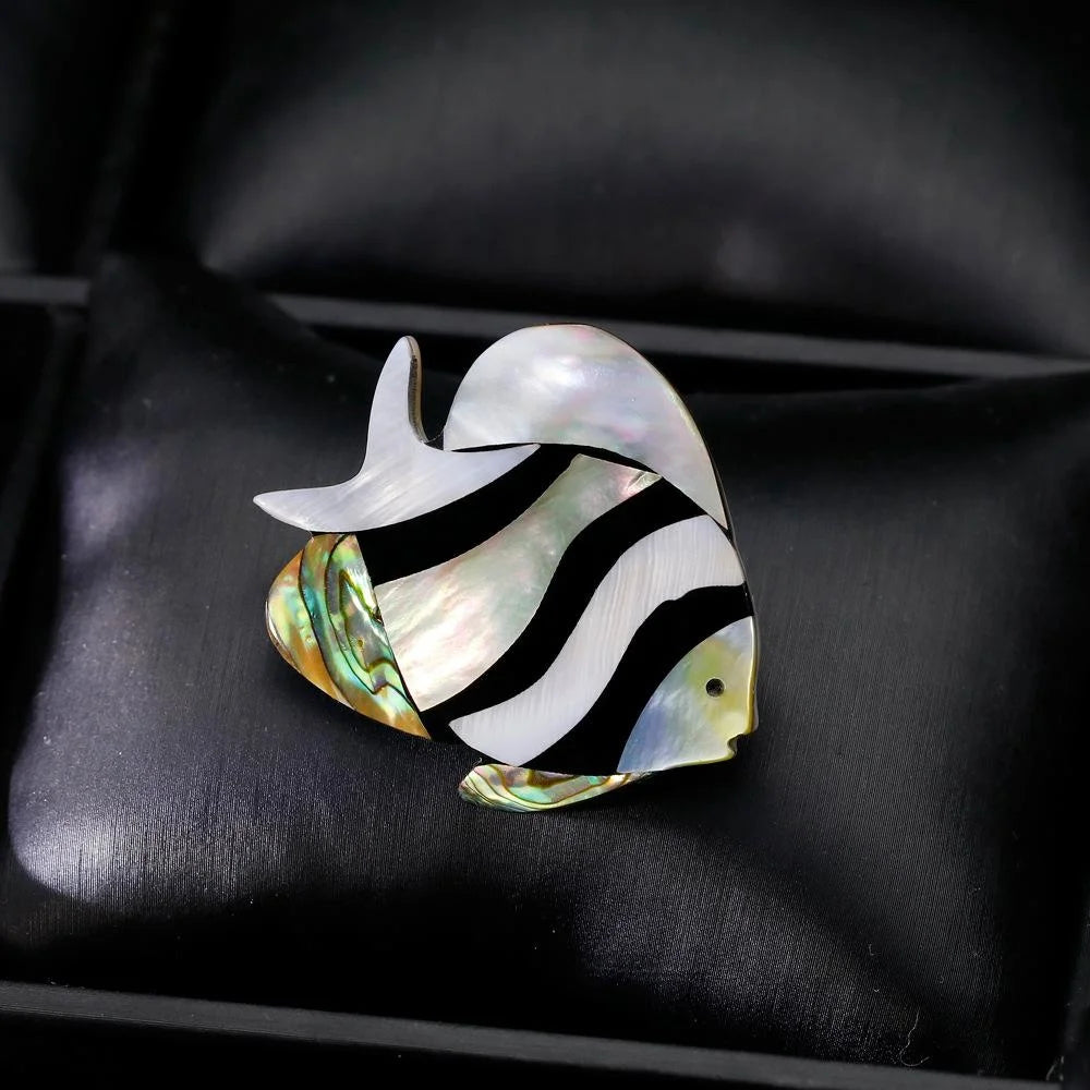 Elegant Tropical Fish Mother Of Pearl Abalone Shell Brooch Lapel Pin Corsage For Women Suit Accessory Gift
