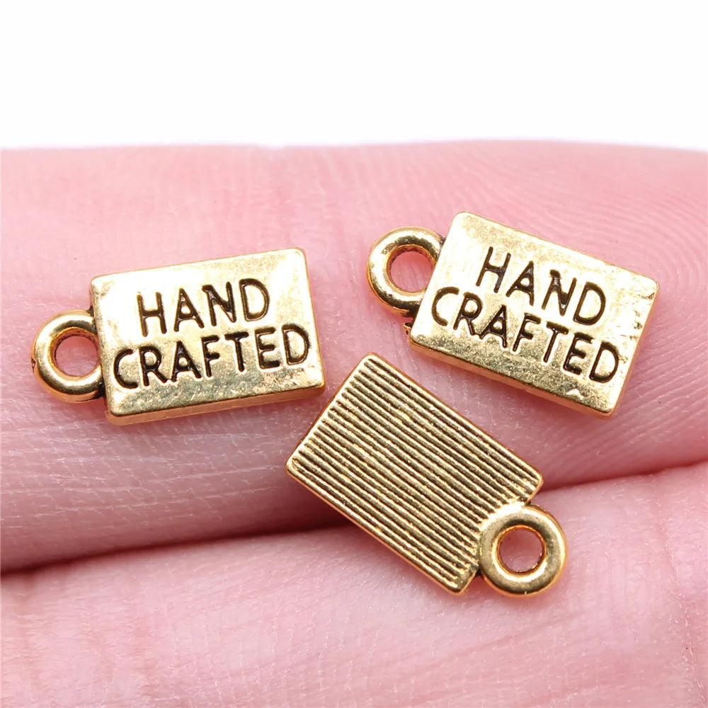 12x6mm 0.6g Antique Gold Zinc Alloy HAND CRAFTED Word Letter Charm Pendant for DIY Handmade Jewelry