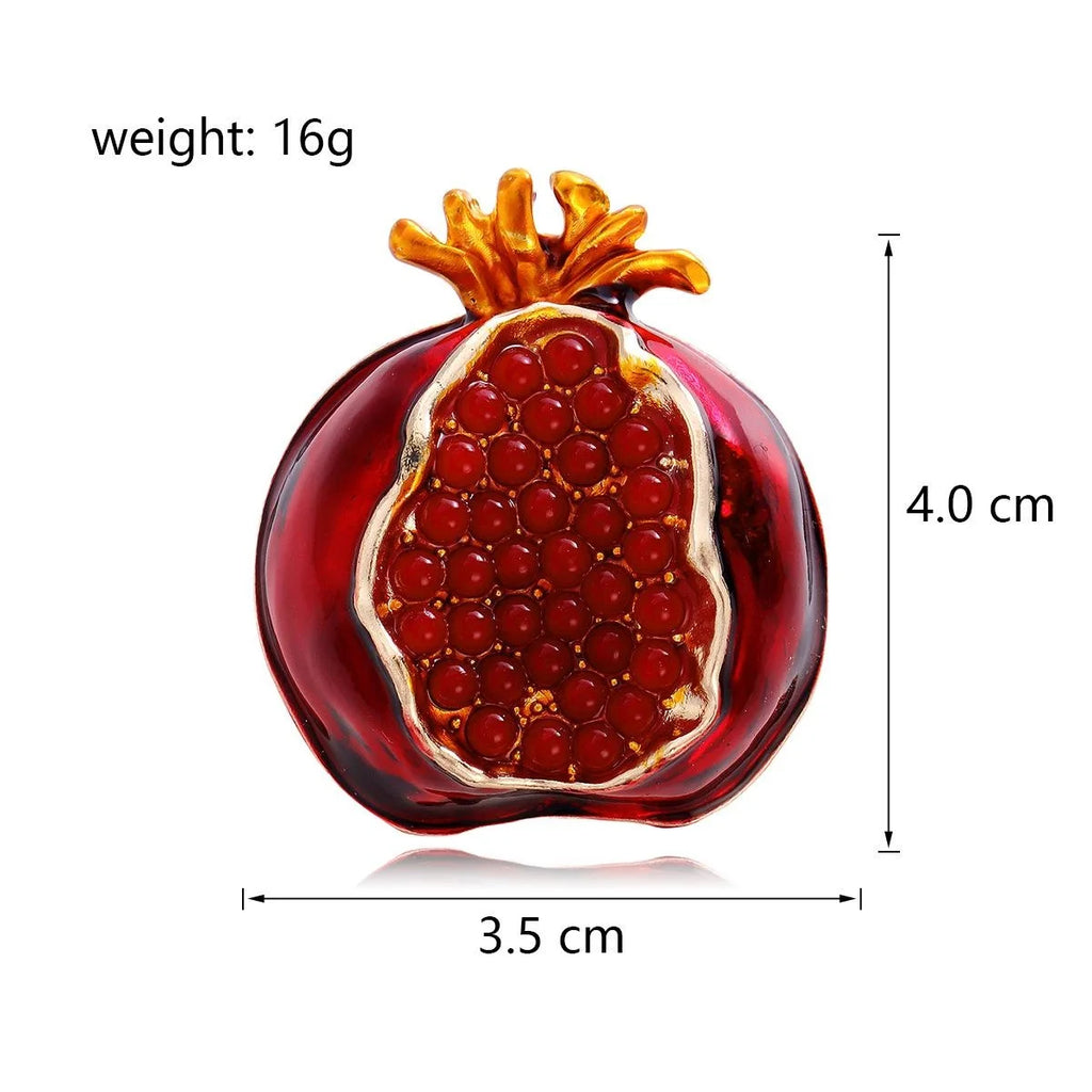 Elegant Enamel Pomegranate Brooch With Red Rhinestone Beads, Luxury Lapel Pin Corsage Suit Accessory Gift
