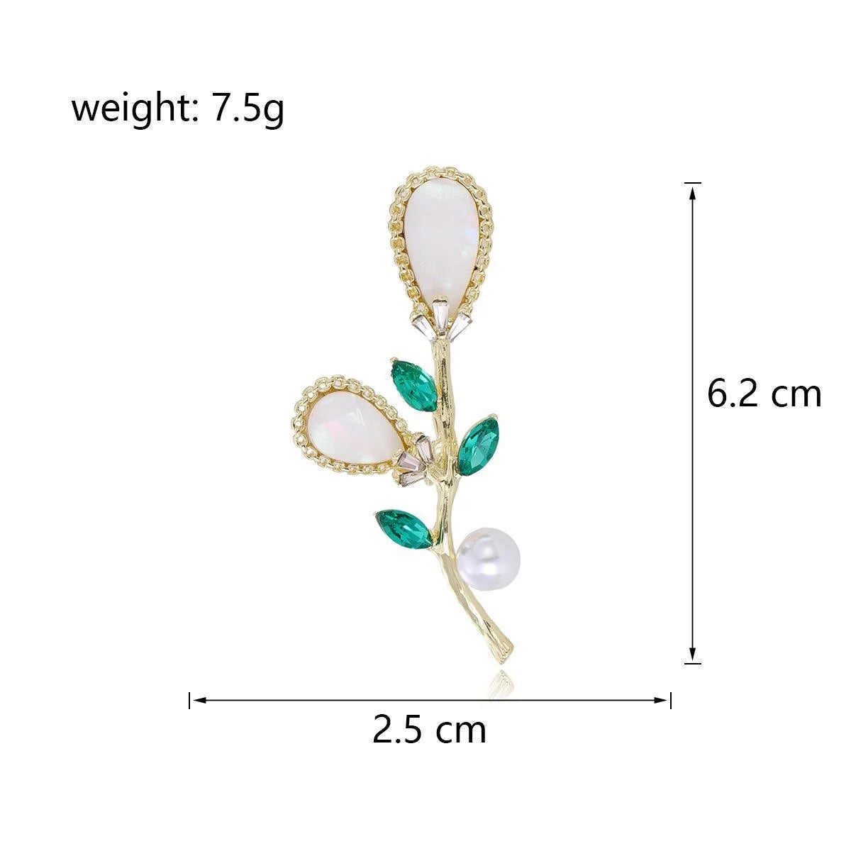 Elegant Mother Of Pearl Flower Bouquet Brooch With Green Rhinestone Leaves, Women's Lapel Pin Gift