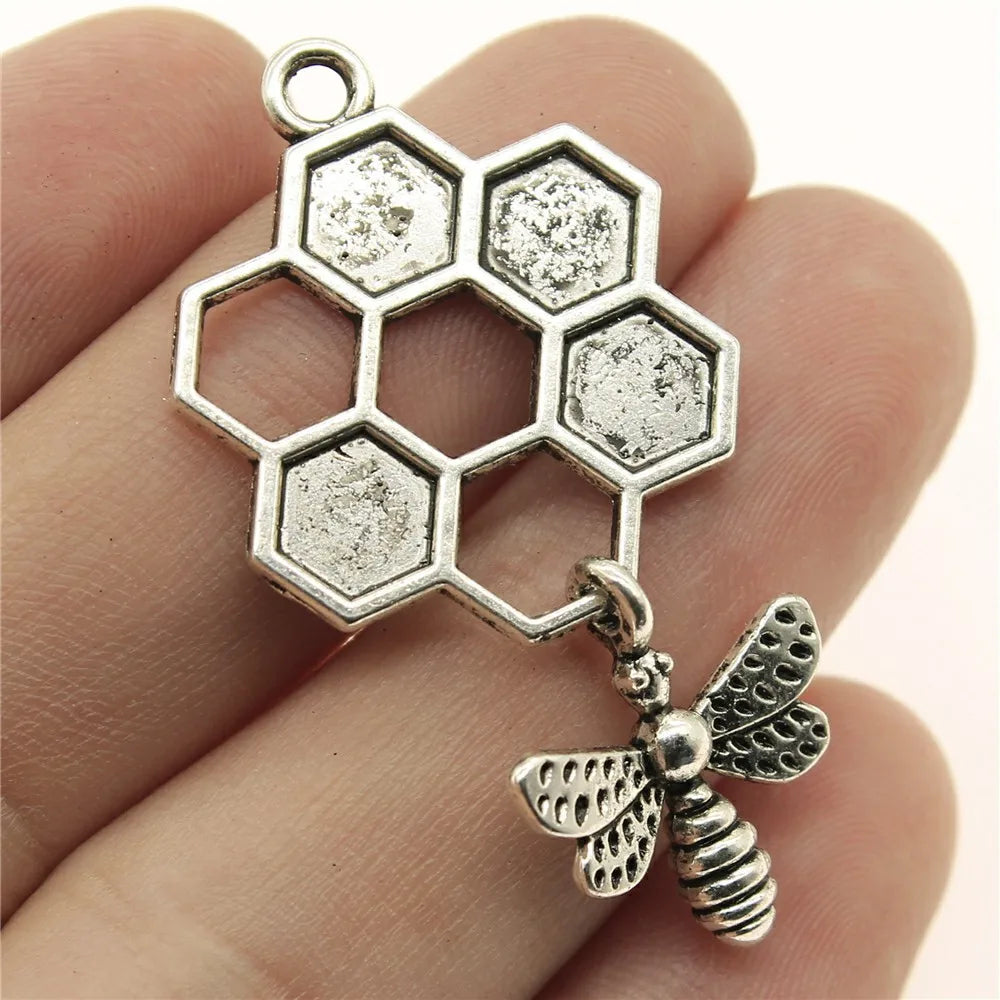 46x25mm 4g Multicolor Zinc Alloy Honeycomb Bee Charm Pendant for DIY Necklace Bracelet Jewelry Making