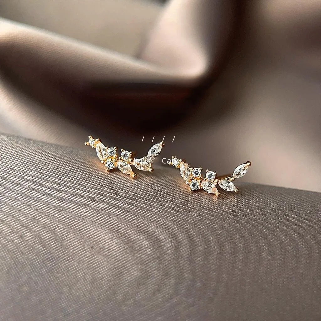 Mini 14K Gold Plated Copper Wheat Zircon Stud Earrings Cute Fresh Geometric Jewelry