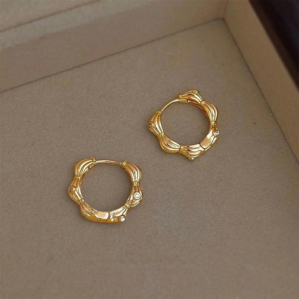 14K Gold Plated Copper Micro Pave Zircon Geometric Round Drop Earrings Minimalist Fashion