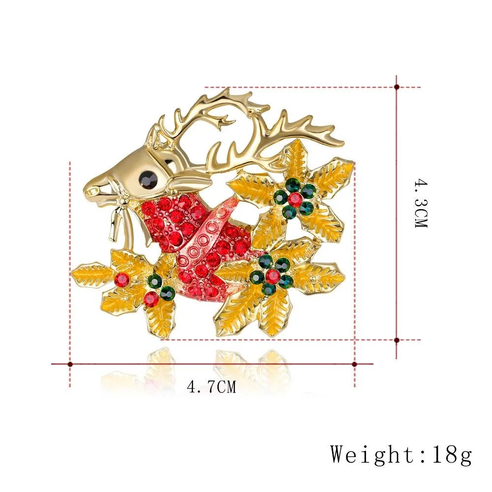 Luxury Christmas Enamel Rhinestone Brooch With Reindeer Bell Wreath Boot, Festive Lapel Pin Gift
