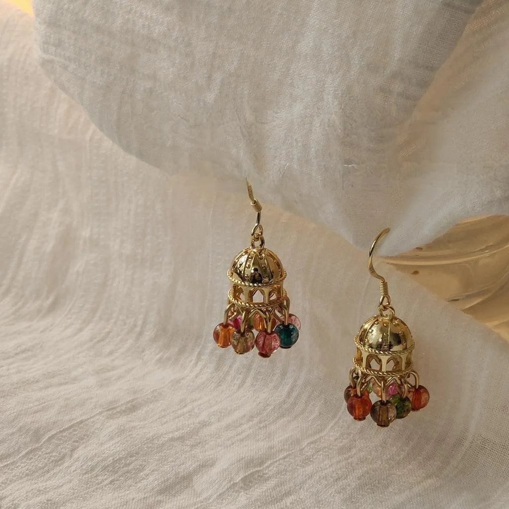 Handmade Colorful Glass Copper Drop Earrings Ethnic Geometric Ring Line Vacation Style