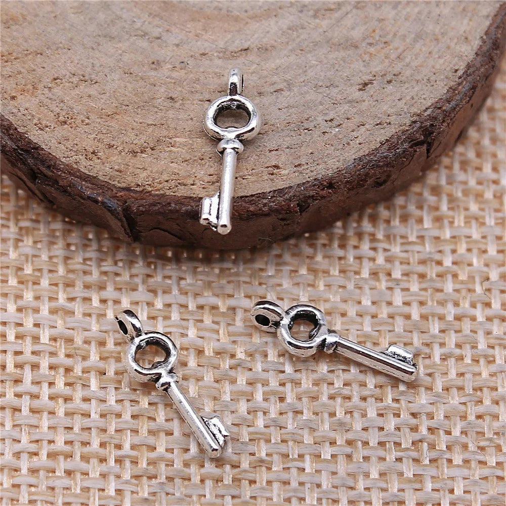 5x14mm 0.2g Antique Silver Zinc Alloy Key Charm Pendant for Mini DIY Bracelet Necklace Jewelry