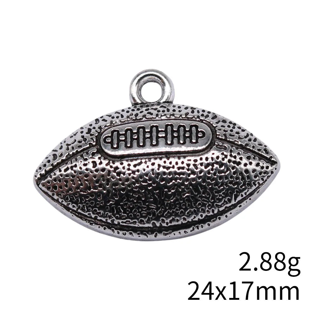 24x20mm 3.36g Antique Silver Zinc Alloy Football Charm Pendant for DIY Sports Jewelry Accessories