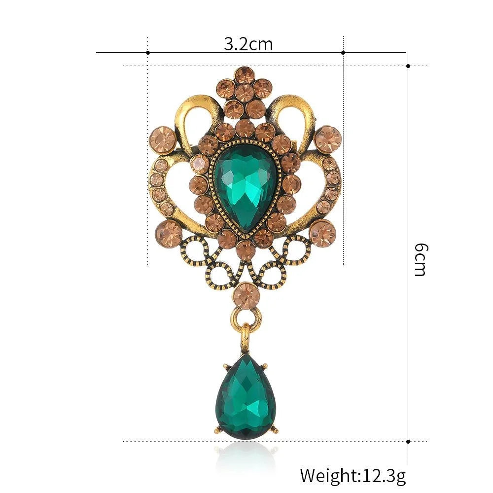Vintage Baroque Blue Glass Teardrop Rhinestone Brooch, Luxury Palace Style Lapel Pin Suit Accessory