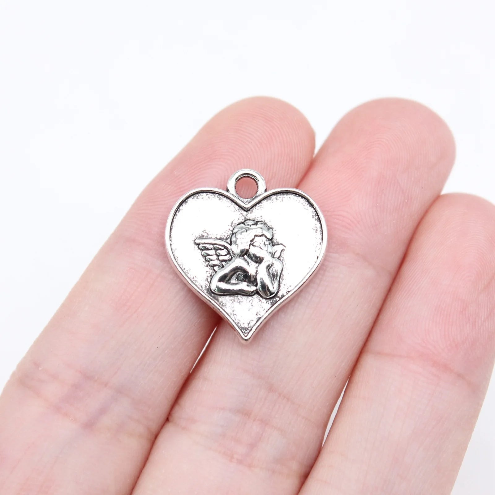 19x17mm 2g Antique Silver Zinc Alloy Cupid Heart Angel Charm Pendant for DIY Jewelry Making