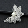 Elegant Silver Plated Alloy Pearl Flower Brooch With Rhinestones, Women's Lapel Pin Corsage Suit Accessory