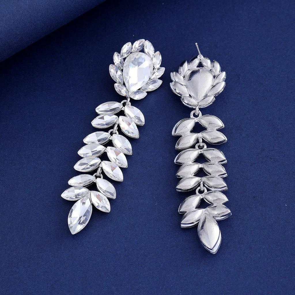 Elegant Long Tassel Crystal Rhinestone Leaf Flower Earrings For Women Alloy Bridal Wedding Party Jewelry