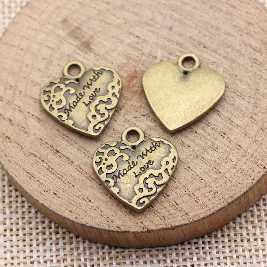 19x17mm 2.5g Multicolor Zinc Alloy Made With Love Heart Charm Pendant for DIY Garment Jewelry Making