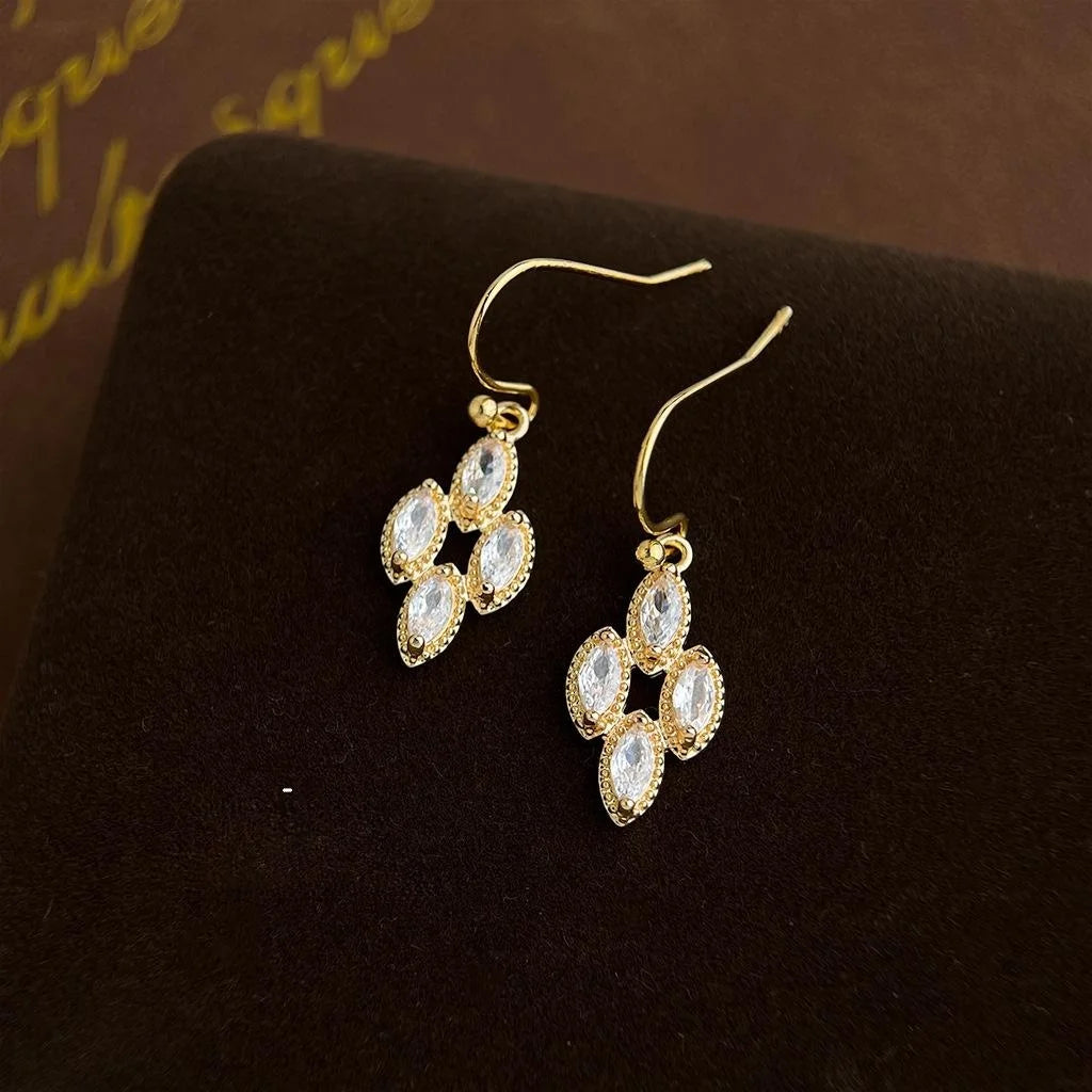 Light Luxury Micro Pave Zircon Copper Geometric Diamond Hollow Drop Earrings