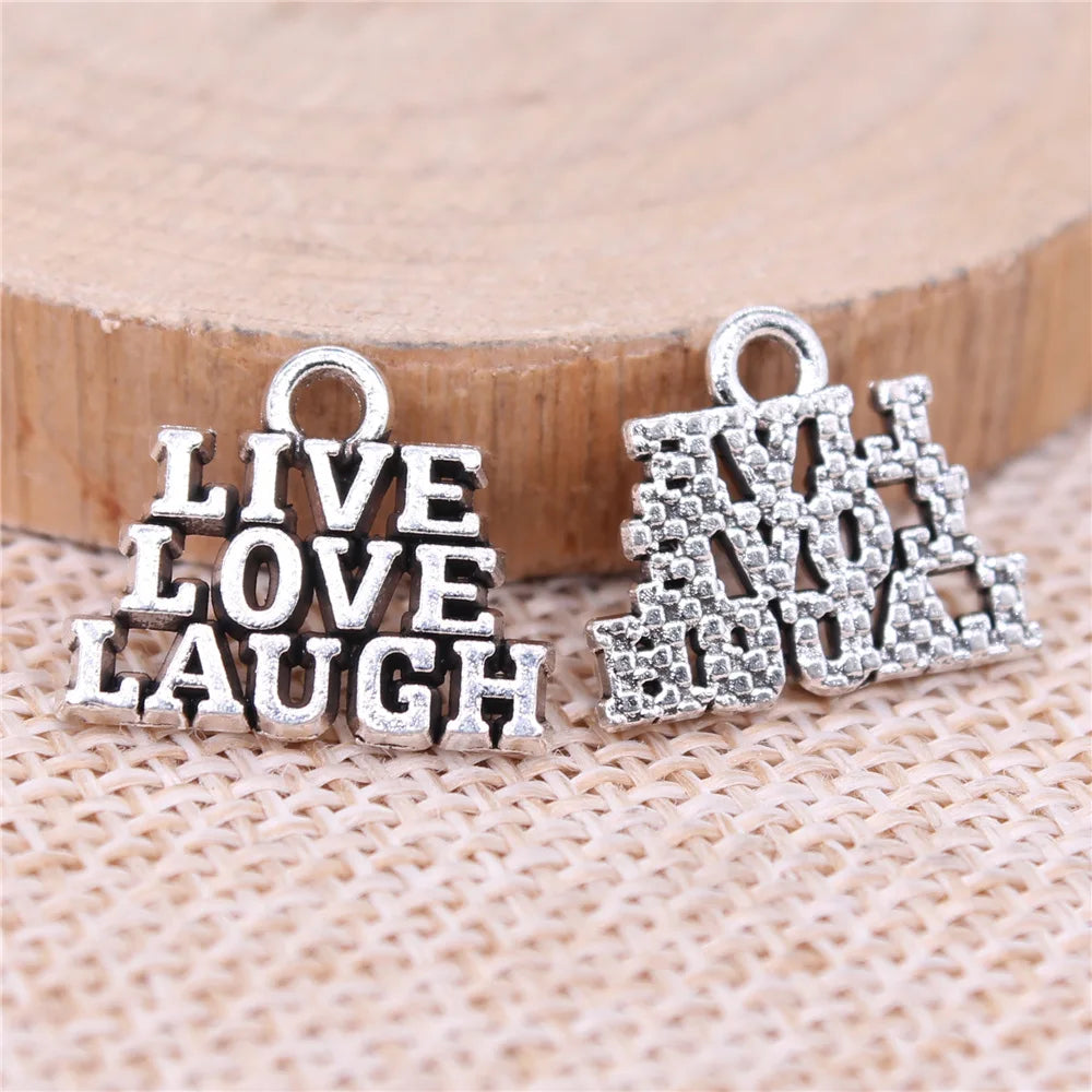 16x13mm 1.29g Antique Silver Zinc Alloy Live Love Laugh Charm Pendant for DIY Bracelet Jewelry
