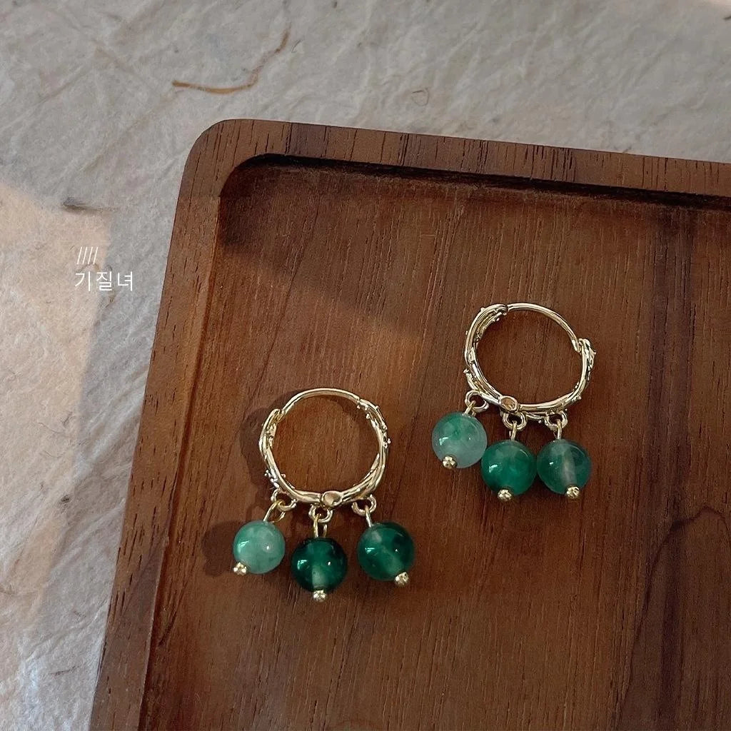 Forest Style Handmade Copper Jasper Moss Agate Round Geometric Stud Earrings For Women