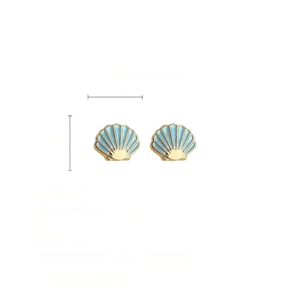 Sweet Geometric Shell Stud Earrings Eco-Friendly Copper Handmade Enamel Summer Jewelry