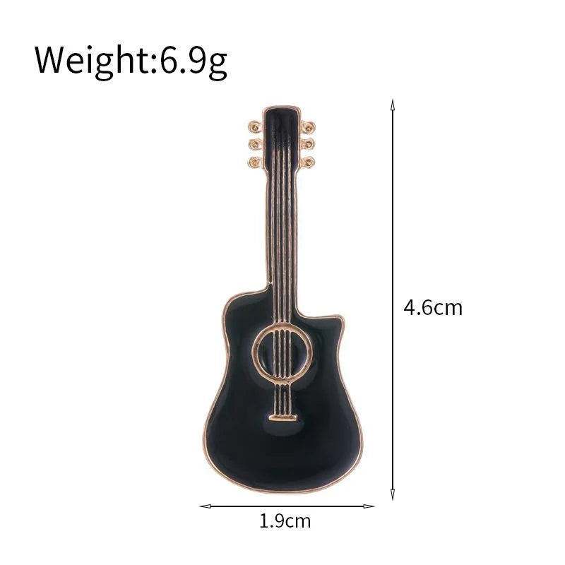 Elegant Black Enamel Guitar Brooch Alloy Musical Instrument Lapel Pin For Suit Accessory Gift
