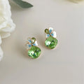 Fresh Sweet Fruit Green Glass Crystal Enamel Flower Stud Earrings With Silver Plated Pins