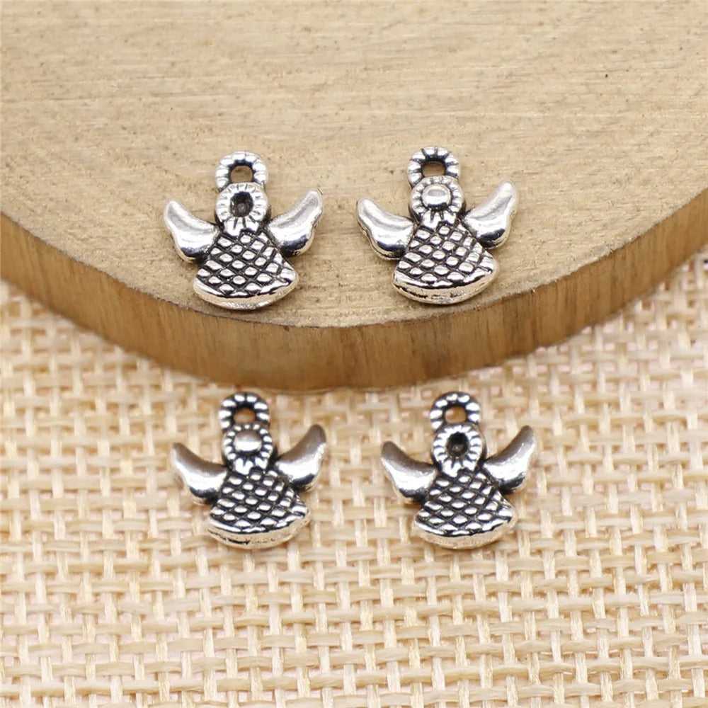 10x10mm 0.6g Antique Silver Zinc Alloy Angel Figure Charm Pendant for DIY Necklace Bracelet Making