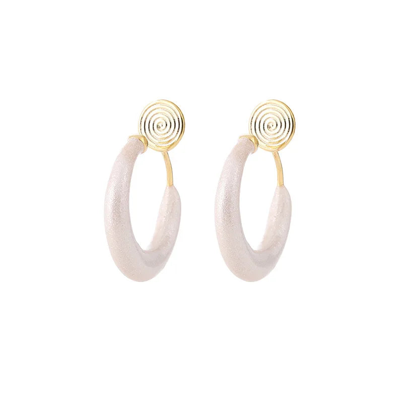 Glitter Enamel Crescent Hoop Alloy Stud & Clip On No Piercing Fashion C-Shaped Circle Earrings