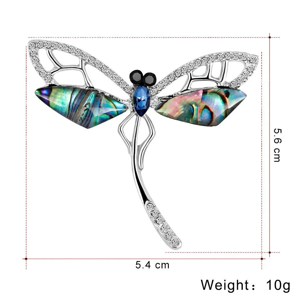 Vintage Dragonfly Brooch With Rhinestone Zircon And Mother Of Pearl Wings, Elegant Women's Lapel Pin Gift