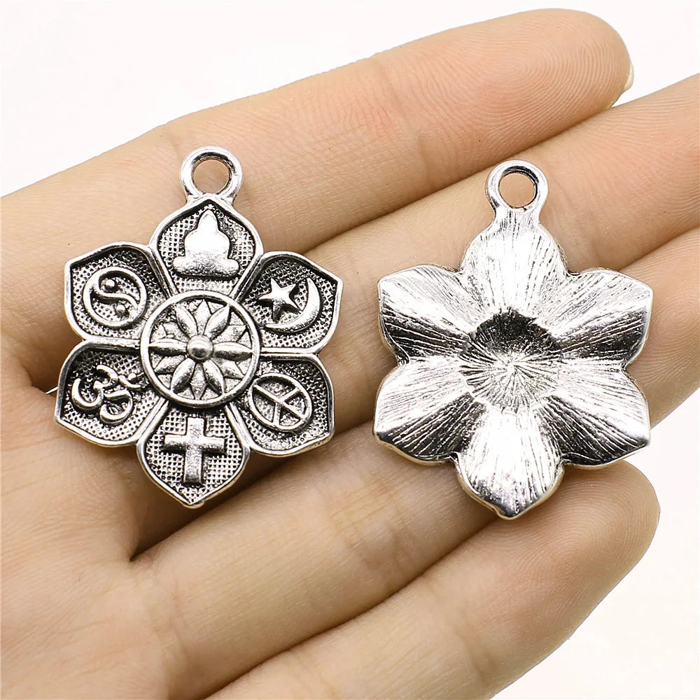 28x36mm 6.2g Antique Silver Tone Zinc Alloy Lotus Charm Pendant for Necklace Bracelet Earring DIY