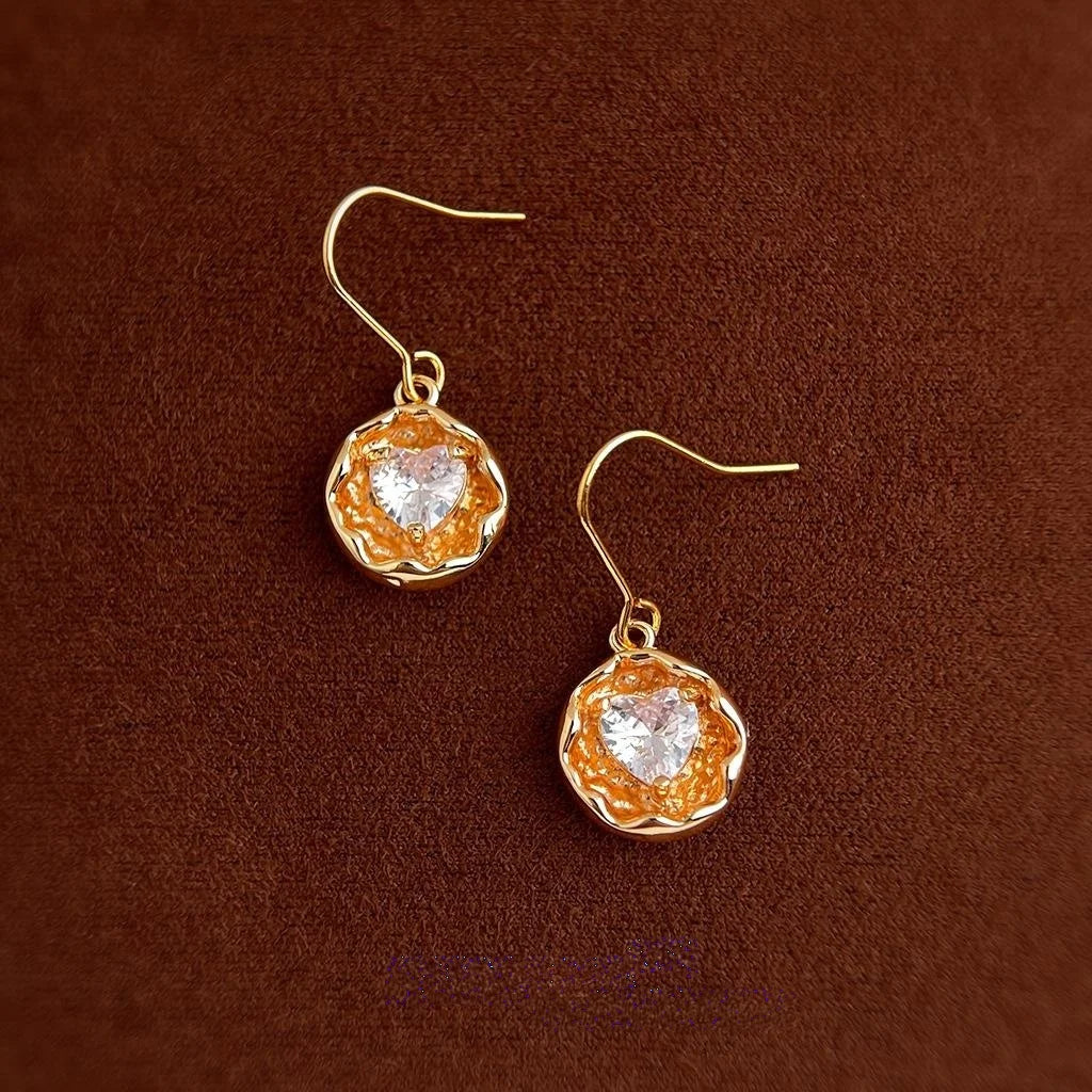 Old Money Minimalist Copper Zircon Heart Geometric Round Drop Earrings