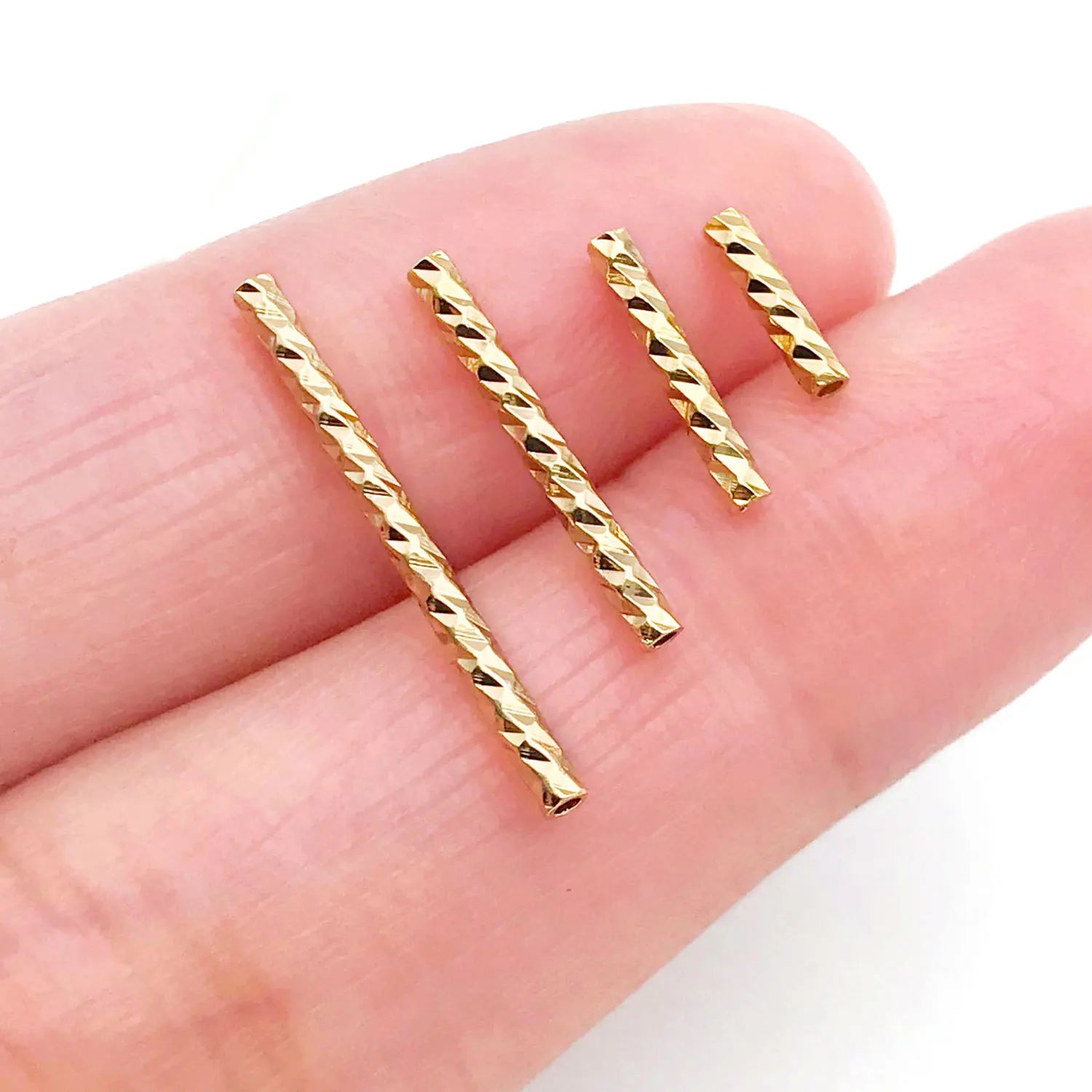 18K Gold Plated Copper Alloy Faceted Straight Tube Beads for DIY Bracelet Jewelry