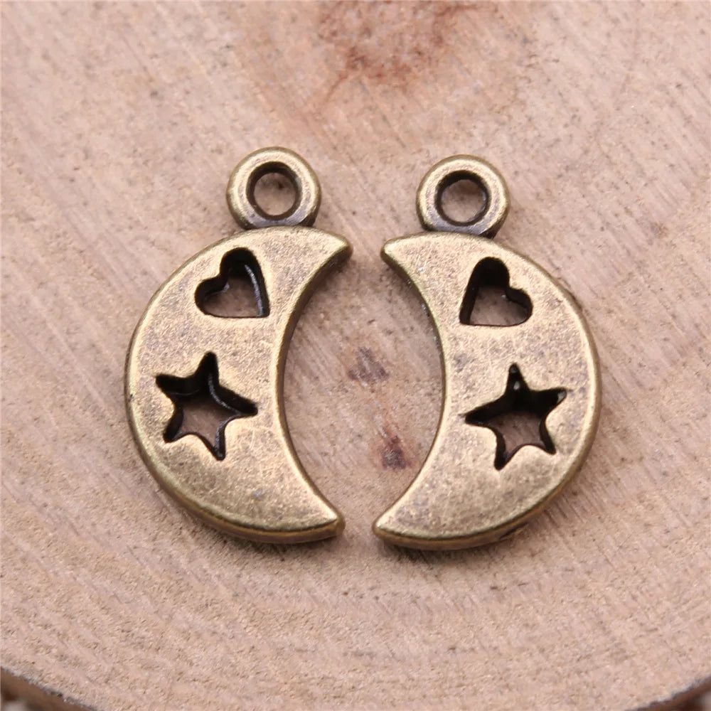 9x17mm 1.3g Multicolor Zinc Alloy Heart Moon Star Charm Pendant for DIY Jewelry Making