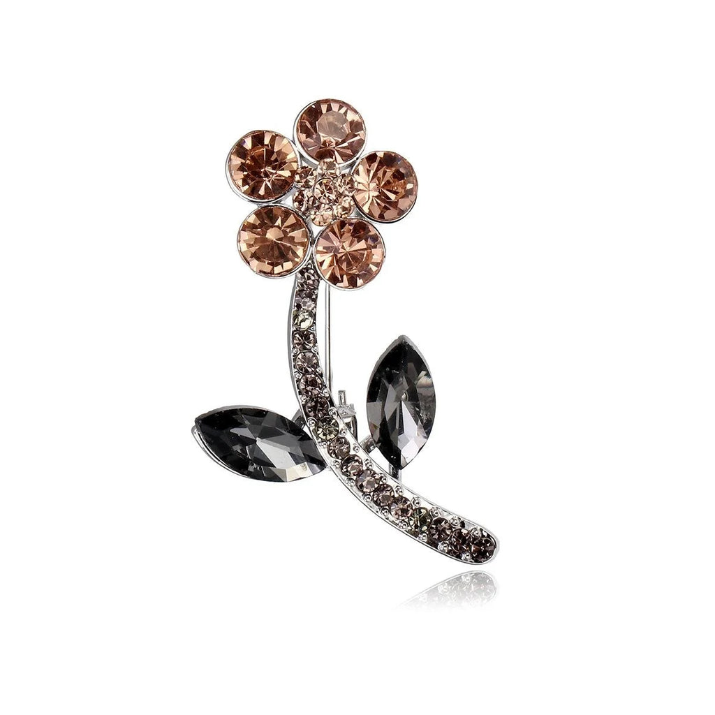 Elegant Rhinestone Flower Brooch With Crystal Leaves, Alloy Floral Lapel Pin Corsage Suit Accessory Gift