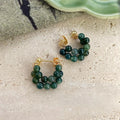 Forest Green Agate Drop Earrings New Chinese Style U Shape Geometric Round Hoop Jewelry