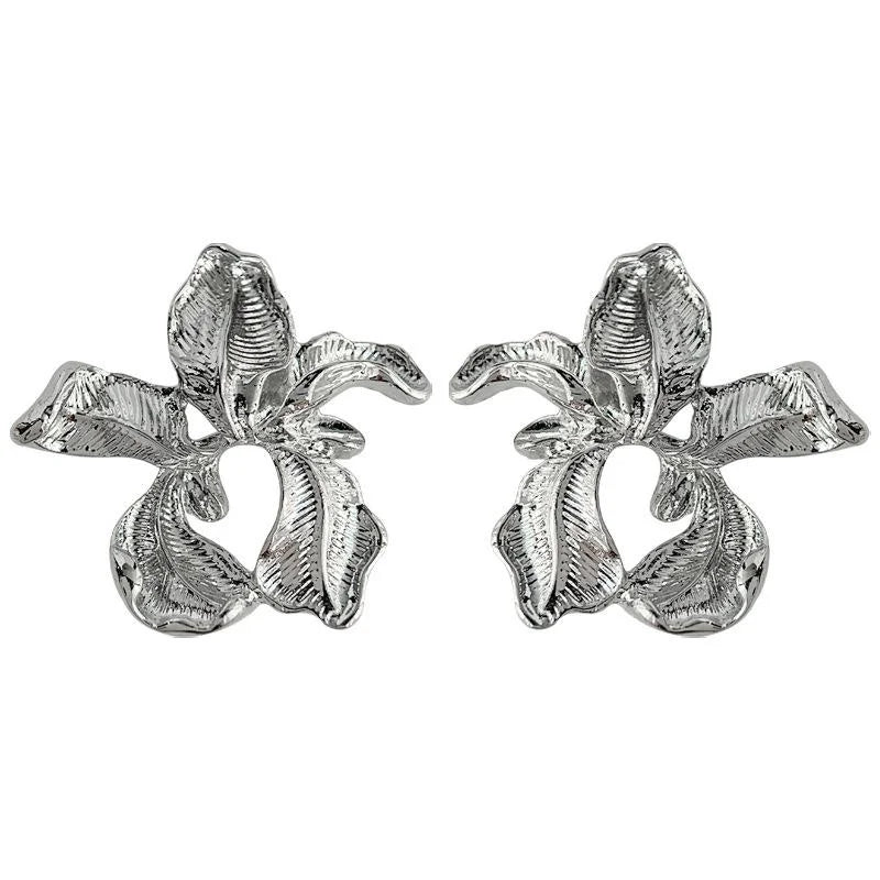 Designer Iris Flower Glass Crystal Copper Drop Earrings Elegant Premium Floral Jewelry