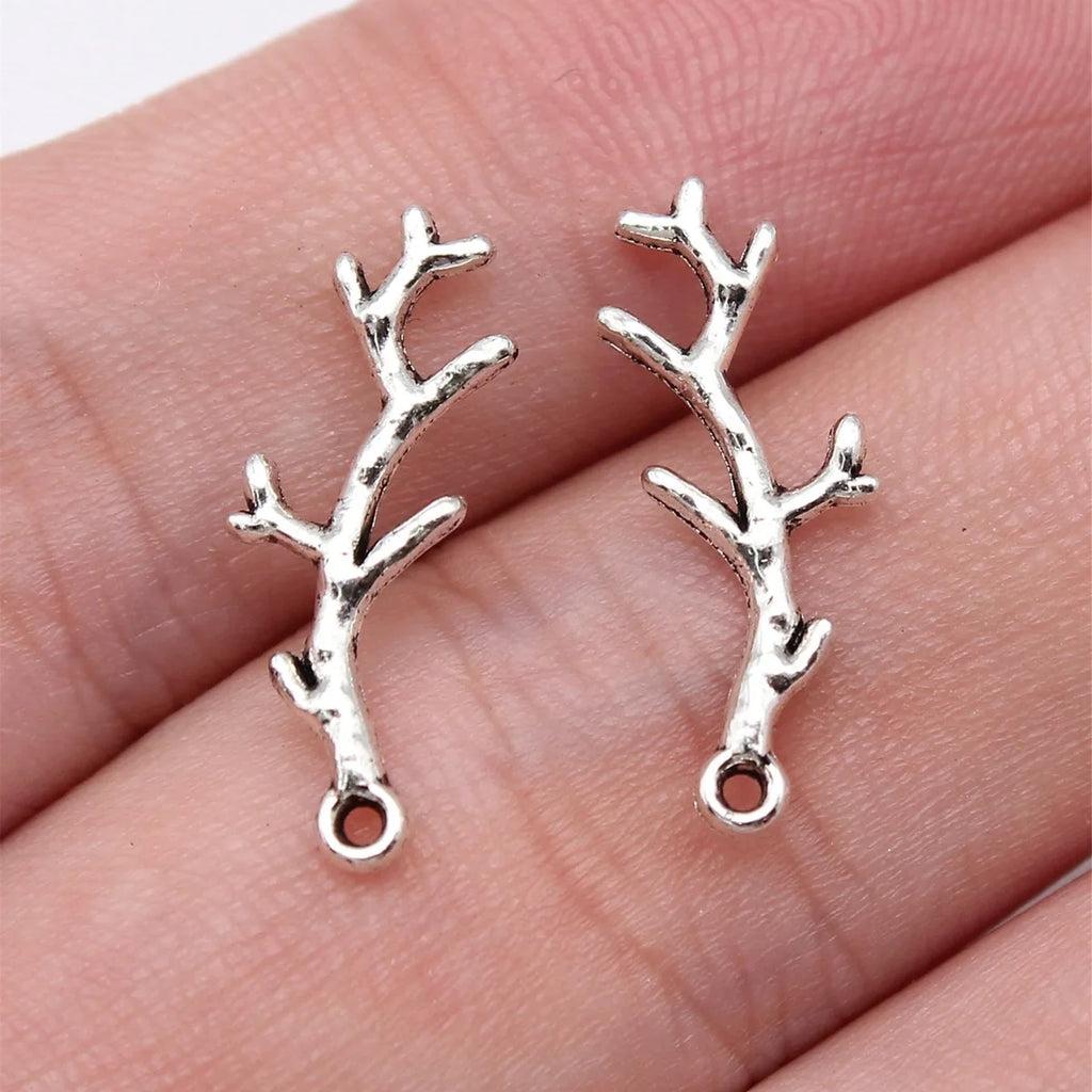 20x7mm 0.38g Antique Silver Zinc Alloy Branch Charm Pendant for DIY Vintage Jewelry Making