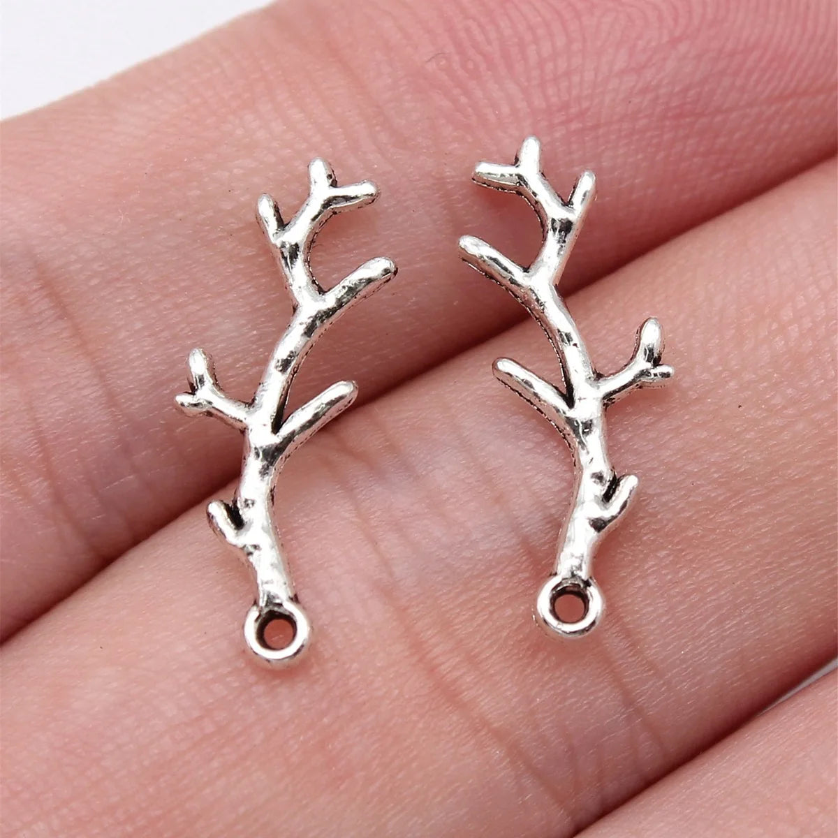 20x7mm 0.38g Antique Silver Zinc Alloy Branch Charm Pendant for DIY Vintage Jewelry Making