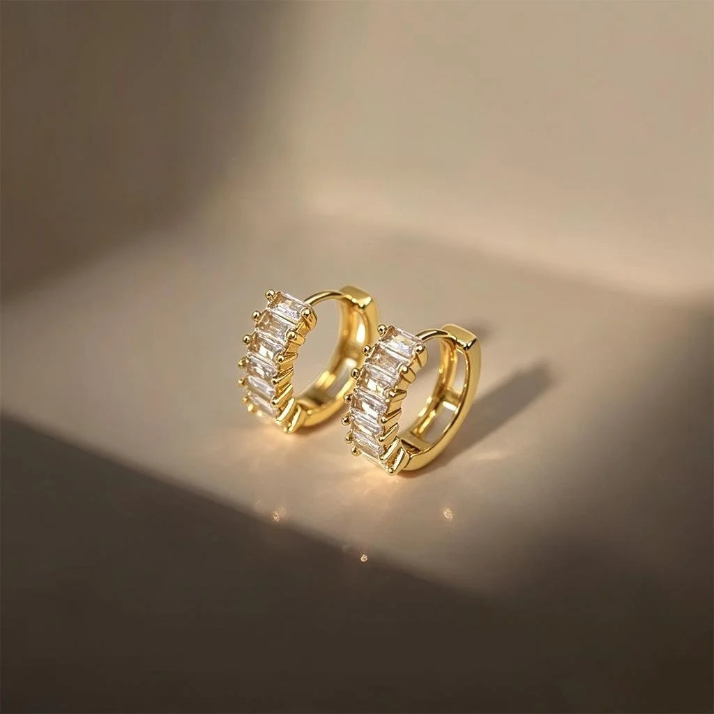 14K Gold Plated Copper Zircon Stud Earrings Korean Minimalist Round Geometric Jewelry