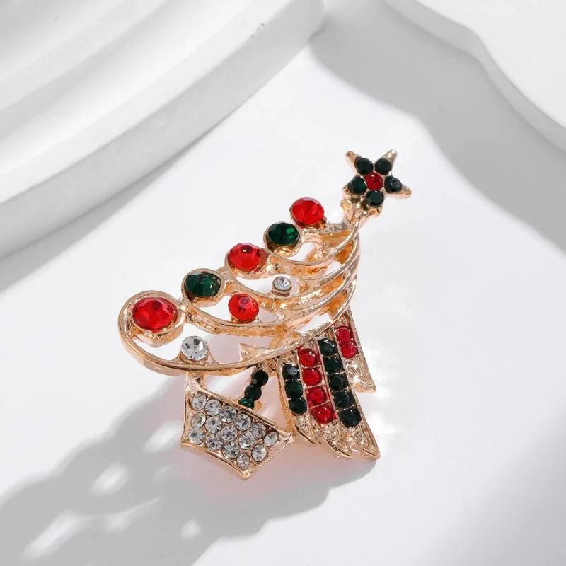 Elegant Christmas Tree Brooch With Alloy Enamel And Rhinestone, Festive Lapel Pin Corsage Gift