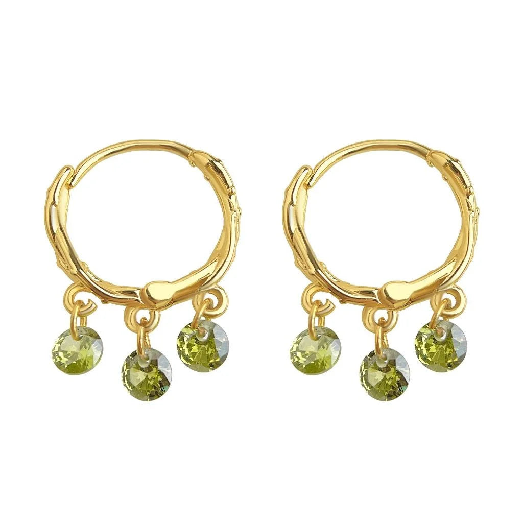 Olive Green Zircon Geometric Round Tassel Drop Earrings Light Luxury Minimalist Jewelry For Women