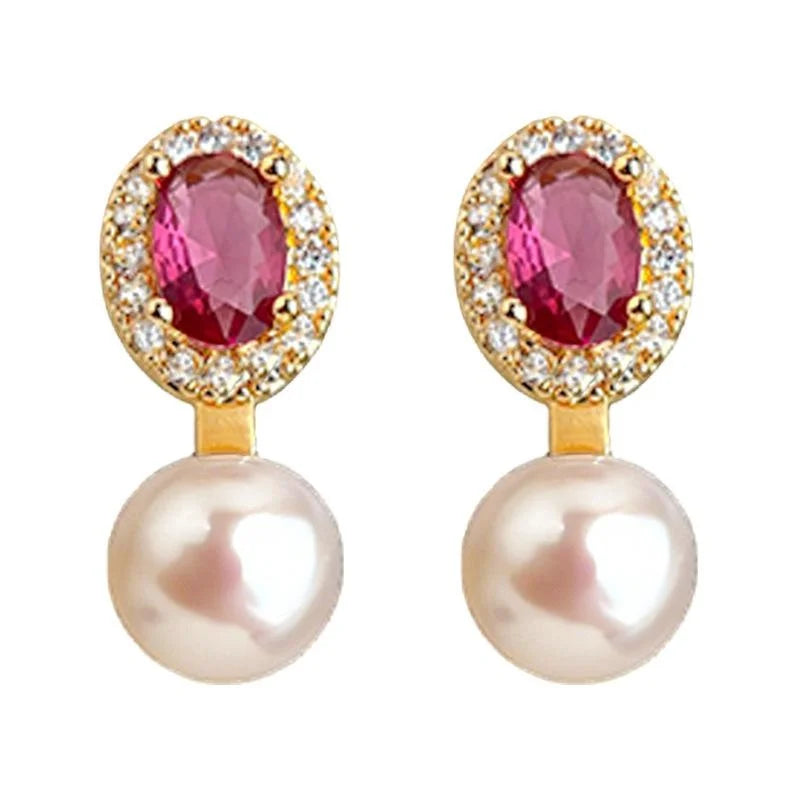 Geometric Freshwater Pearl Zircon Copper Drop Earrings For Women