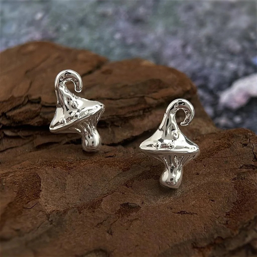 Minimalist Tiny Mushroom Stud Earrings Copper Forest Style Jewelry