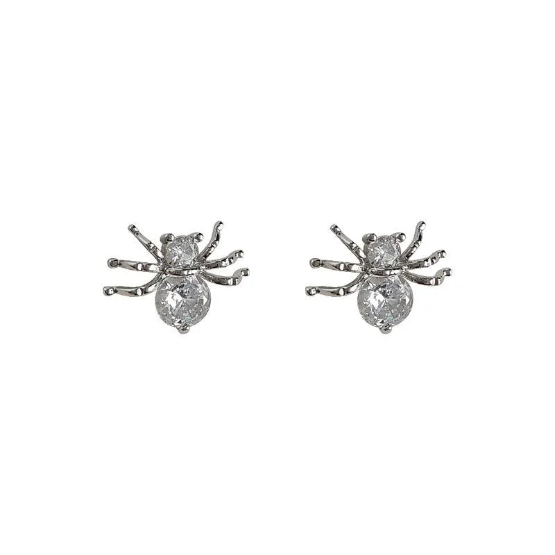 Niche Design Micro Pave Zircon Spider Stud Earrings With Silver Plated Pins For Women