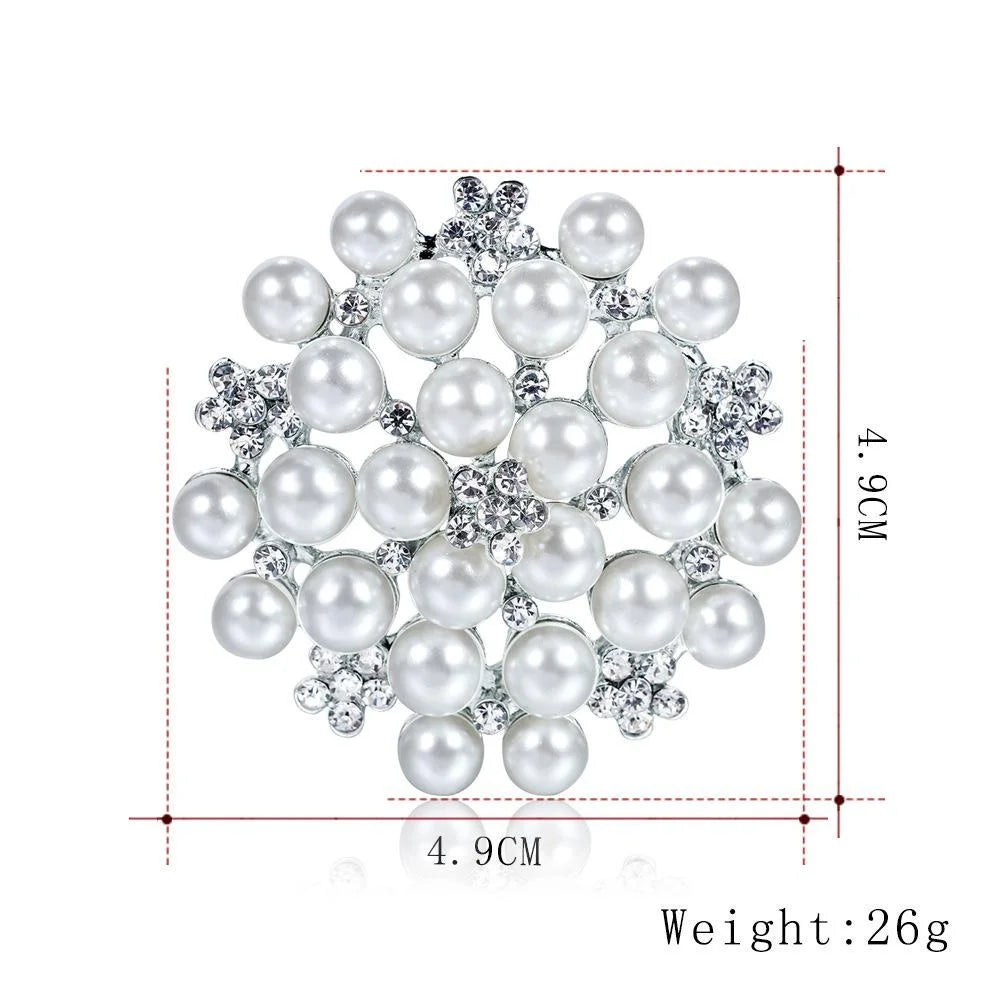 Elegant Pearl And Rhinestone Flower Bouquet Brooch, Alloy Lapel Pin Corsage For Women's Suit Accessory Gift