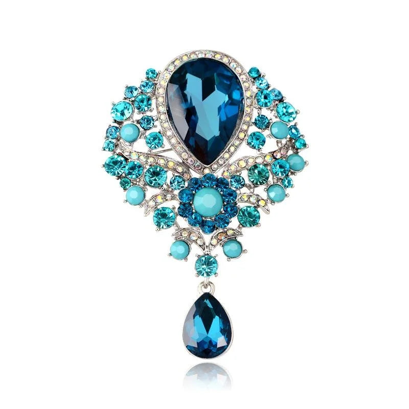 Luxury Rhinestone Alloy Glass Teardrop Brooch For Women, Elegant Lapel Pin Corsage Suit Accessory Gift