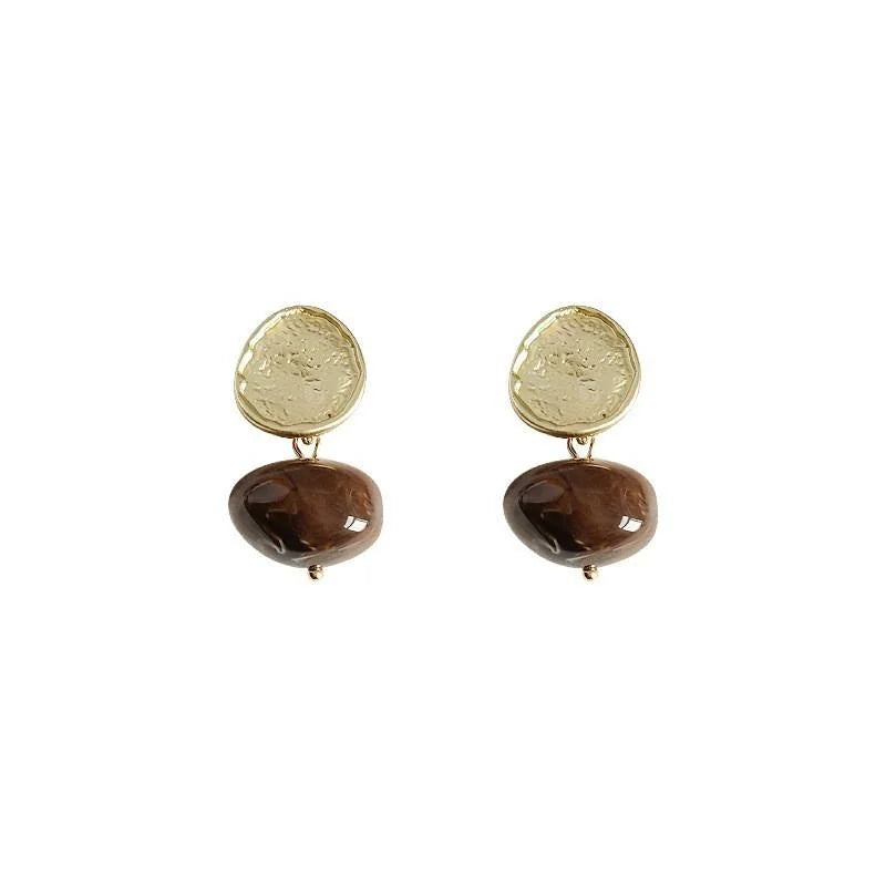 Maillard Coffee Brown Copper Geometric Irregular Drop Earrings French Retro Winter Style