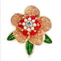 Elegant Korean Style Peony Flower Brooch With Pearl Beads Rhinestone Enamel Leaves Lapel Pin Suit Corsage Gift