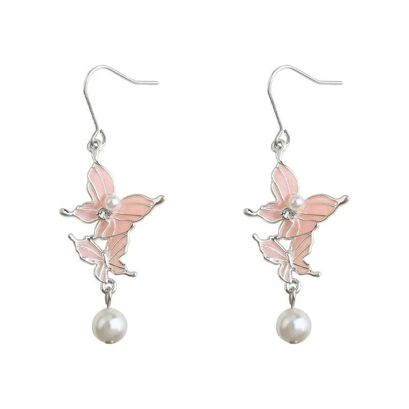 Sweet Gradient Butterfly Long Tassel Drop Earrings Copper Fairy Forest Style Summer Jewelry